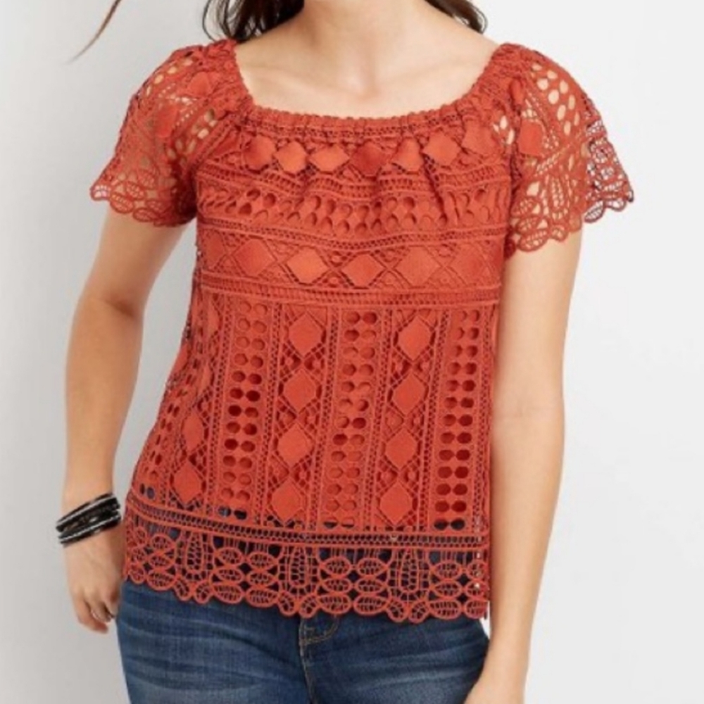 Maurices rust lace off shoulder blouse size medium